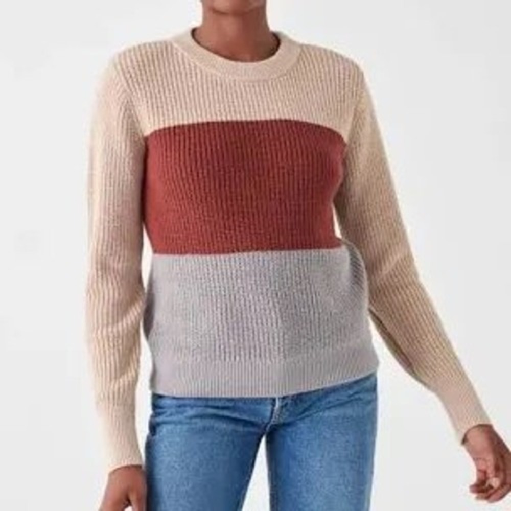Faherty Cozy Cotton Crew Sweater Women Colorblock Shaker Stitch Crewneck Size XS
